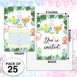 Beshoul Baby Shower Invitations, 4" x 6" Dinosaur Baby Shower Invites with Envelopes, Safari Jungle Animals Gender Reveal Party Supplies - A02
