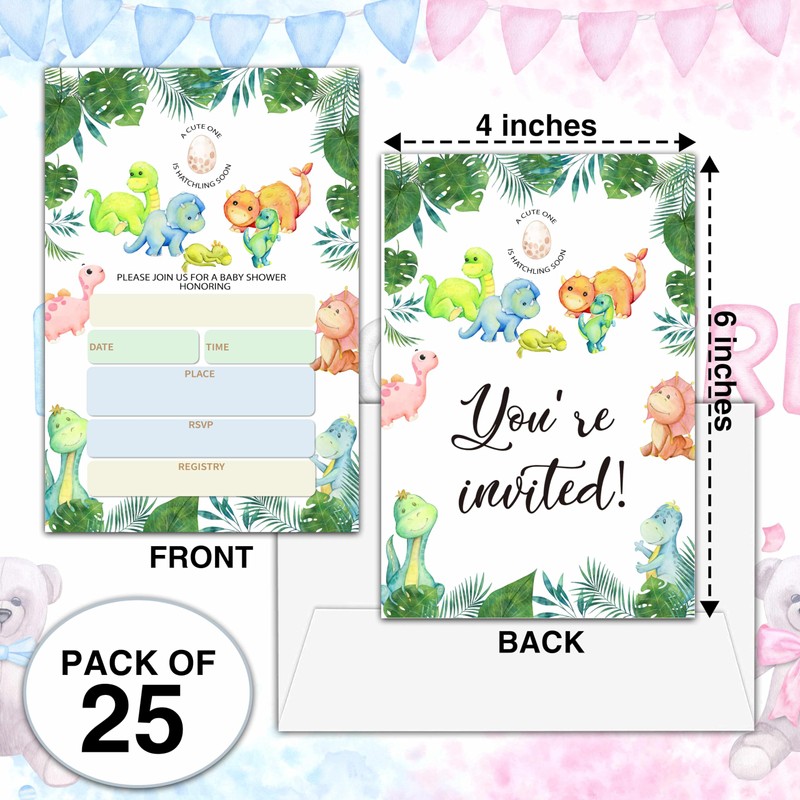Beshoul Baby Shower Invitations, 4" x 6" Dinosaur Baby Shower