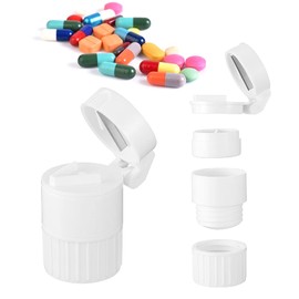 Pill Cutter and Grinder - 4 in 1 Pill Cutter and Crusher and Storage Pill Box and Water Cup, Travel Multifunctional Pill Organizer Pill Splitter Daily Pill Dispenser for Kid Men Women Elderly (White)
