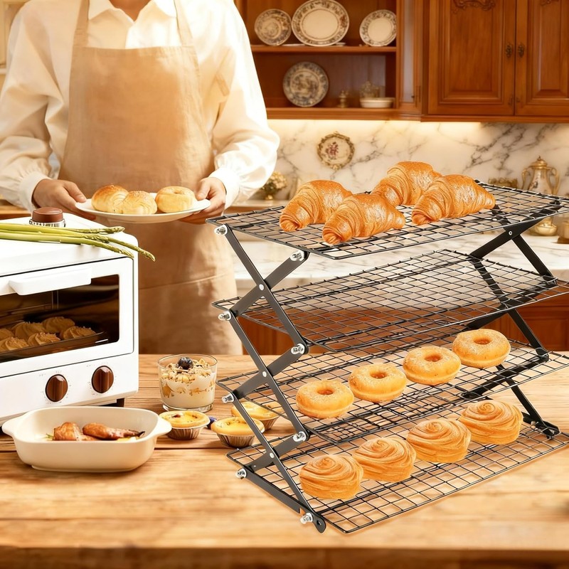 Velorique Collapsible Cooling Rack, Adjustable Stainless Steel Drying Rack (FOLD-2-TIER)