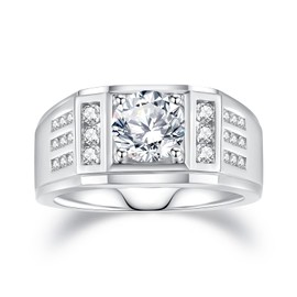 VAXOJEL Moissanite Rings for Men 2.5 CTTW (2CT Center) Round Cut Moissanite Jewelry for Men Wedding Ring S925 Sterling Silver Promise Rings for Wedding Anniversary Engagement (9.5)