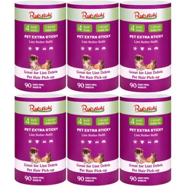 4 inch Lint Roller Refills Only Compatible with Scotch-Brite Pet Hair Pickup Extra Sticky Lint Roller for Couches Clothes and More 90 Sheets per Refill 6 Pack 540 Easy-Tear Adhesive Sheets Total