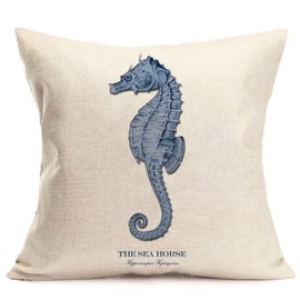 Qinqingo Ocean Nautical Theme Set of 4 Cotton Linen Marine Life Blue Seahorse Crab Coral Starfish Throw Pillow Cases Couch Sofa Home Decorative Cushion Cover 18"x18" (GQ002)
