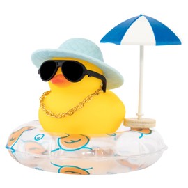 wonuu Rubber Duck Car Ornaments Dashboard Decorations for Cute Accessories with Straw Hat Necklace Sun Umbrella and Sunglasses, Blue
