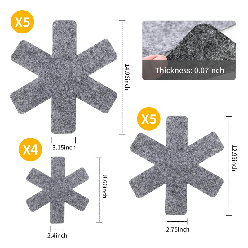 Pack of 14 Pan Protectors, 38/33/22 cm Pan Protector, Stacking