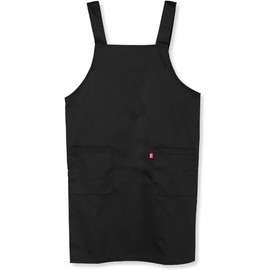 Edwin Apron, Adjustable Back Button, Plain, H-Shaped, Double Sided Pockets, Black, LL, Black