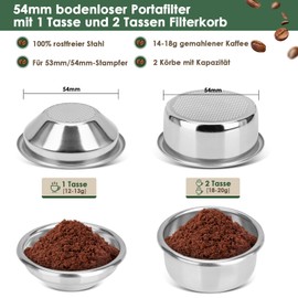 54 mm Bottomless Portafilter 3 Ears, Filter Holder 54 mm Fits Breville Barista Series BES870/878/880 Machine, with 2 Filter Baskets, Walnut Handle