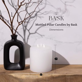 Bask Large Mottled Pillar Candles - Unscented - 6-Inch Diameter for Extra-Wide Holders - 3-Wick Candles for Home and Events - White