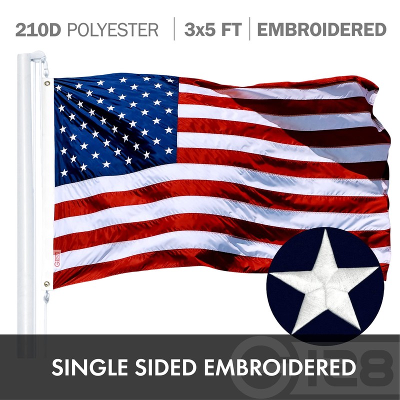 G128 Combo Pack: USA American Flag 3x5 Ft Embroidered Stars