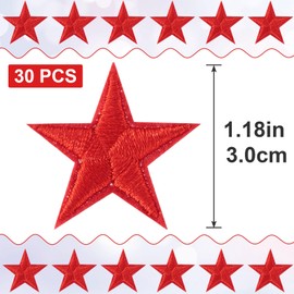 PAGOW 30 Pcs Star Iron on Patch, 1 Inch Sew on Star Embroidered Patches, Iron on Patches Embellishments for Clothes, Hats, Jackets, Backpacks, Star Decor, Appliques Decoration (Red, 1")