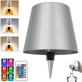 Wireless Bottle Lamp with Remote Control, Rechargeable RGB Wine Bottle with 3Modes Light Dimming, Waterproof Bottle Touch Lamp Head for Room, Bar, Restaurant and Party Decorations(Silver RGB)