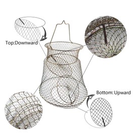 OperSeven Metal Rustproof Fish Basket, Collapsible Fshing Net Cage Fish Baskets for Live Fish Robust and Easy to Use