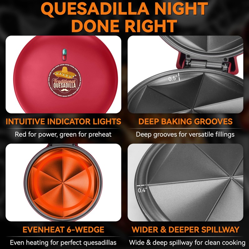 Baker's Friend Electric Quesadilla Maker with Extra Stuffing Design, 9.5