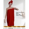Women's Bath Towel Wrap Set with Hair Turban, Red, Microfiber,