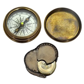 Brass Pocket Compass Vintgae Replica Mariner's Magnetic Compass - Robert Frost 2 inch Poem Compass
