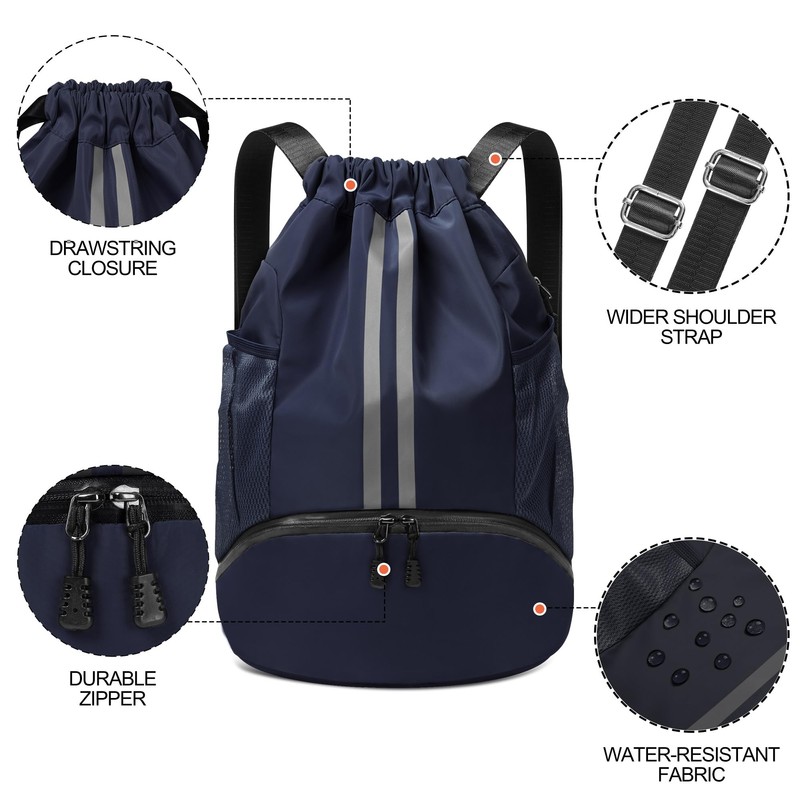 CHEPULA Drawstring Gym Bag, Large Sports Backpack String Swim Drawstring