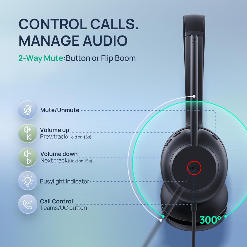 Yealink UH35 2nd Gen Wired Headset, USB-C/A,AI Noise Canceling Mic,HD