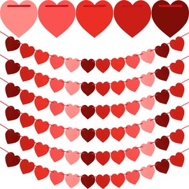 Epakh 144 Hearts Decor 12 Pcs Heart Garland Banners Pre Strung Hanging Heart Decoration Galentines Banners Party Decor Supplies for Wedding Classroom(Gradient Red)