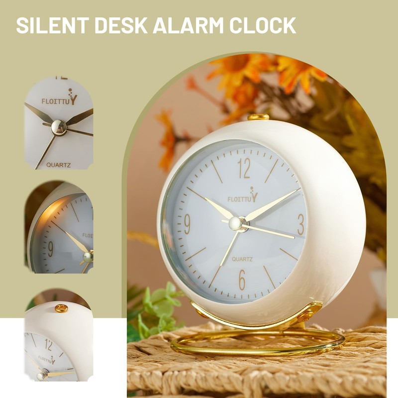 FLOITTUY Silent Table Analog Alarm Clock No Ticking, Lighted on