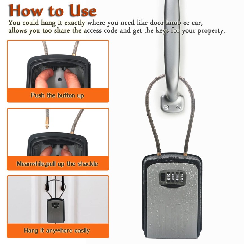 Extra Large Key Storage Security Lock,V-Resourcing Re-settable 4 Digit Combination