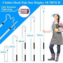 Frebuta Clothes Hook Pole Heavy Duty,32 to 80In Retail Clothing Hook Pole Long Handle with 2 Hooks Hanging Birdfeeder Frosted Tube Extension Pole to Reach High Hangers for Turck (Silvery 80in)