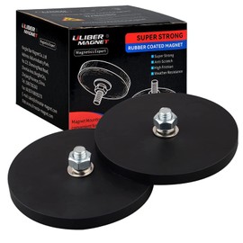 ULIBERMAG 2 x Rubber Coated Magnets with M8 Threaded Bolt Powerful Neodymium Scratch Resistant 45kg for Outdoor Lighting, Signal Lights and Tools