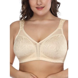 Deyllo Women's Full Coverage Plus Size Comfort Minimizer Bra Wirefree Non Padded(40DD,Beige)