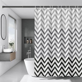 WOODFIB Shower Curtain, 100% PEVA Waterproof Anti-Mould Proof Resistant, Quick-Drying, Washable Bathroom Curtain, Includes 12 Pcs Curtain Hooks, 180 x 180 cm (Black Chevron)