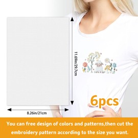 6 PCS Sticky Water Soluble Embroidery Stabilizer, A4 (8.26"x11.69") Dissolvable Printable Embroidery Transfer Paper for Embroidery by Hand & Machine