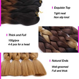Jumbo Braiding Hair Extensions, Colourful Synthetic Hair, Heat Resistant Hair, for DIY, Crochet Box Braids, Ombre Purple 100 g/pcs, 60 cm / 23.62 inches