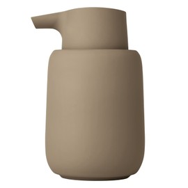 blomus Sono Soap Dispenser 250 ml Ceramic Hand Soap Dispenser in Brown Diameter 8 x 14 H cm Colour Tan Liquid Soap Dispenser with Pump Head
