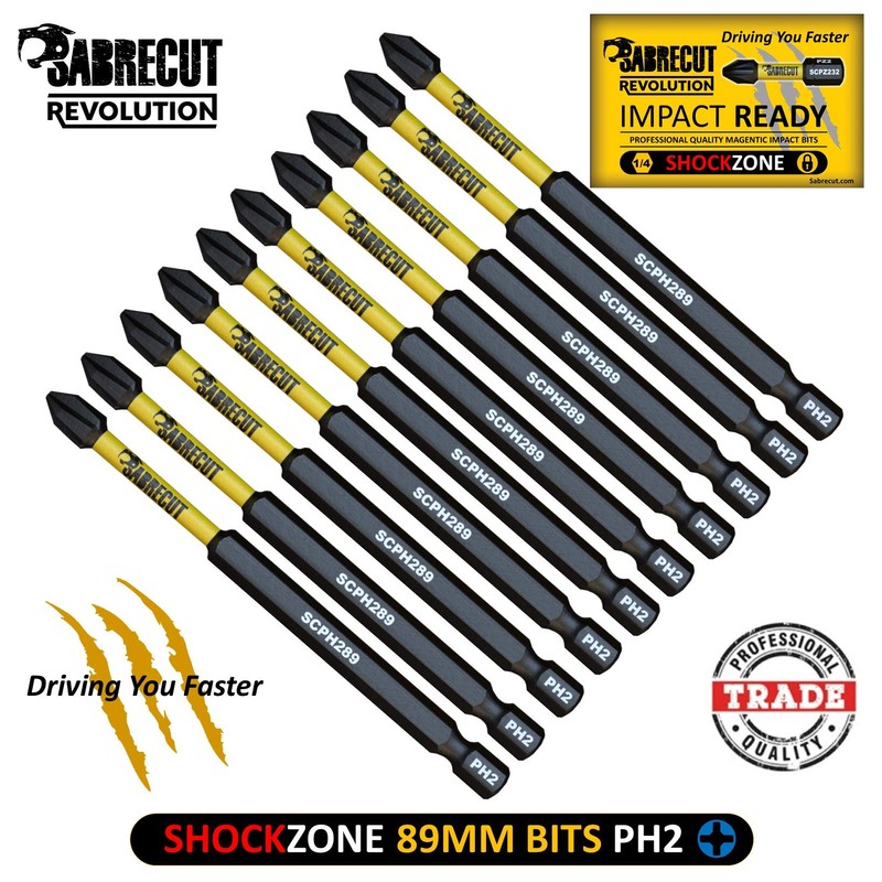 10 x SabreCut SCPH289_10 89mm PH2 Magnetic Impact Screwdriver Driver