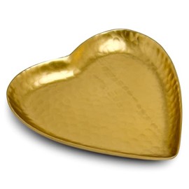 India Handicrafts Decorative Home Décor 6 x 5.5 Inch Aluminum Golden Hammered Texture Trinket Tray, Heart Shape