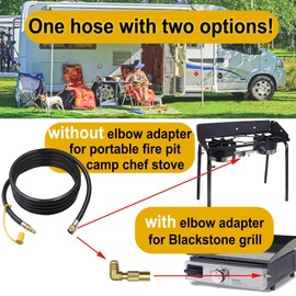 8FT Propane Quick Connect Hose RV to Grill, Propane Elbow Adapter with Extension Hose For Blackstone 17" and 22" Griddle, Camp Chef Stove, Portable Fire Pit