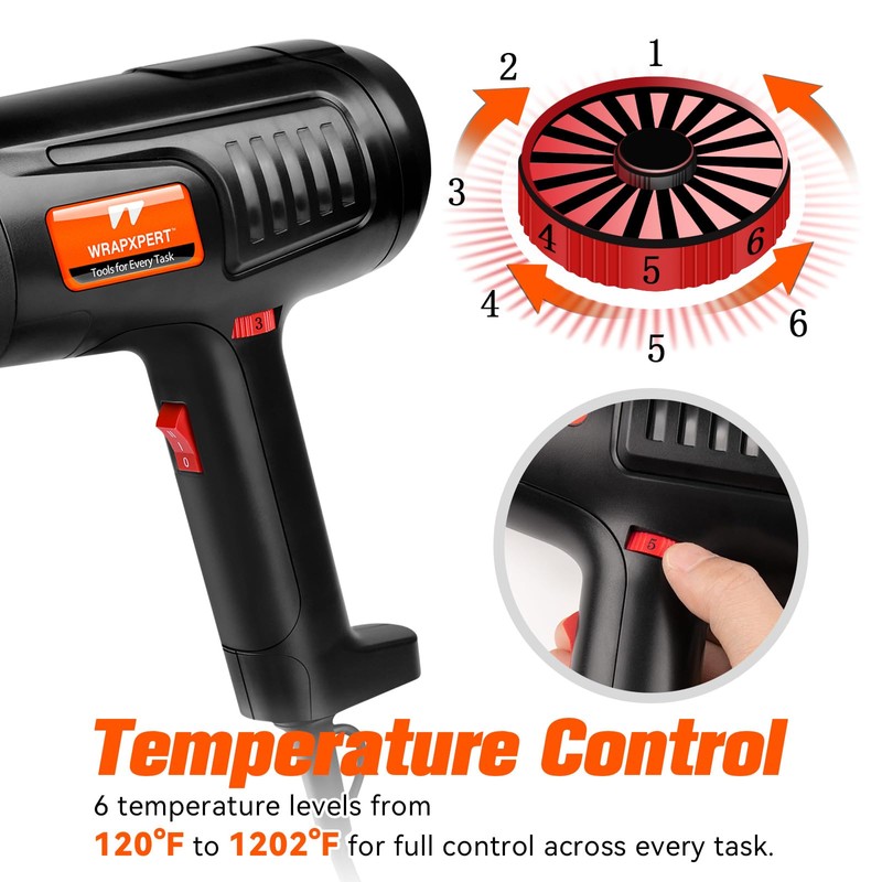 WRAPXPERT Heat Gun for Vinyl Wrap 1600W 122℉-1202℉ with 2