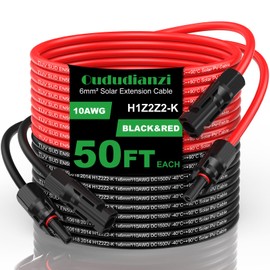 Oududianzi Solar Extension Cable 50Ft, Solar Wire 10AWG, 10 Gauge Tinned Copper PV Wire, Solar Panel Wires and Connectors for Home Roofs RV Boat Camping Solar Panels