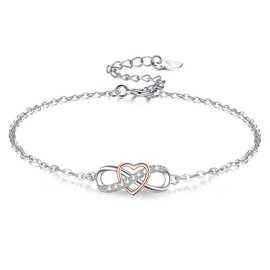 VANSZA Women's Bracelet 925 Sterling Silver Bracelets Infinity Heart Symbol Bracelet Gift for Women with Gift Box, Sterling Silver