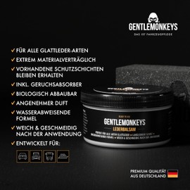 GENTLEMONKEYS High-Performance Car Leather Balm Set (250 ml + Application Sponge), Intensive Care for All Types of Smooth Leather with UV Protection, for Car, Sofa, Furniture, Colour-Neutral