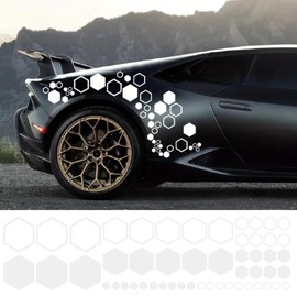 YOUNICE 52 Grids Car PVC Honeycomb Graphics Hexagonal Stickers Auto Decor Tuning Glossy Car Decals for Car Side Body DIY Car Body Sticker (White)