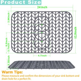 AWOKE Sink Protectors for Kitchen Sink - 24"x 12.5" Sink Mat - Heat resistant Easy-clean Silicone Sink Mat - for Protection of Stainless Steel Sink - with 3 Reserved Holes (Grey)