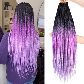 Ombre Purple Crochet Box Braids Pre Looped Crochet Braids for Women and Girl 20 Inch Small Size Thin Braid Hair Extension (Ombre Purple, 20 inch box braids 6 packs)