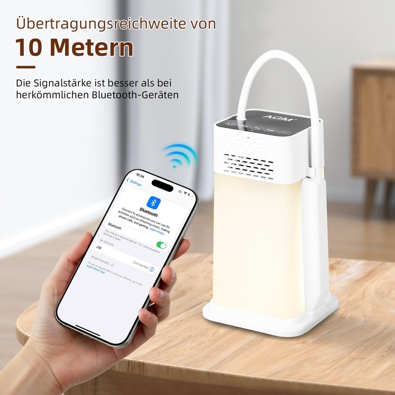 AGM LED Bedside Lamp, 1200 mAh Night Light with Bluetooth
