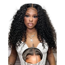 20 Inch Deep Wave Wigs for Women Natural Brazilian Human Hair Glueless Curly 6x6 200% Density Glueless HD Lace Wig Human Hair Pre Glued No Glue (20 Inch)