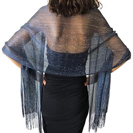 Central Chic Womens Shimmer Shawl Sparkly Scarf Wrap Weddings Bridal Proms Parties Balls (Navy Blue)