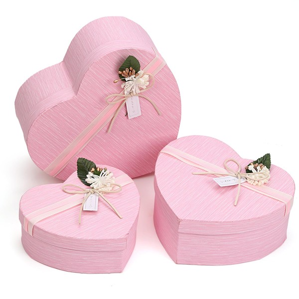 Pink Heart Gift Boxes with Ribbon, Diameter 21.5 cm Exterior,