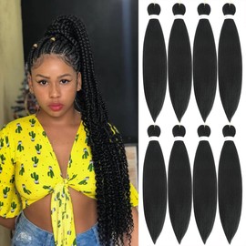 Braiding Hair Pre Stretched 16 Inch 8 Packs Pre Stretched Braiding Hair For Braiding For Braids Soft Locs Hot Water Setting Soft Yaki Texture Easy To Twist(16Inch,#1B)