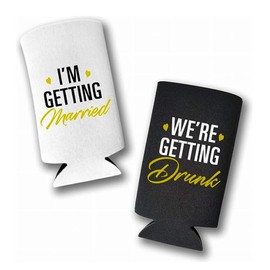 I'm Getting Married, We're Getting Drunk Bachelorette Party Slim Can Coolers, Spiked Seltzer Coolies, Skinny Coolies Active (12 Black, 1 White)