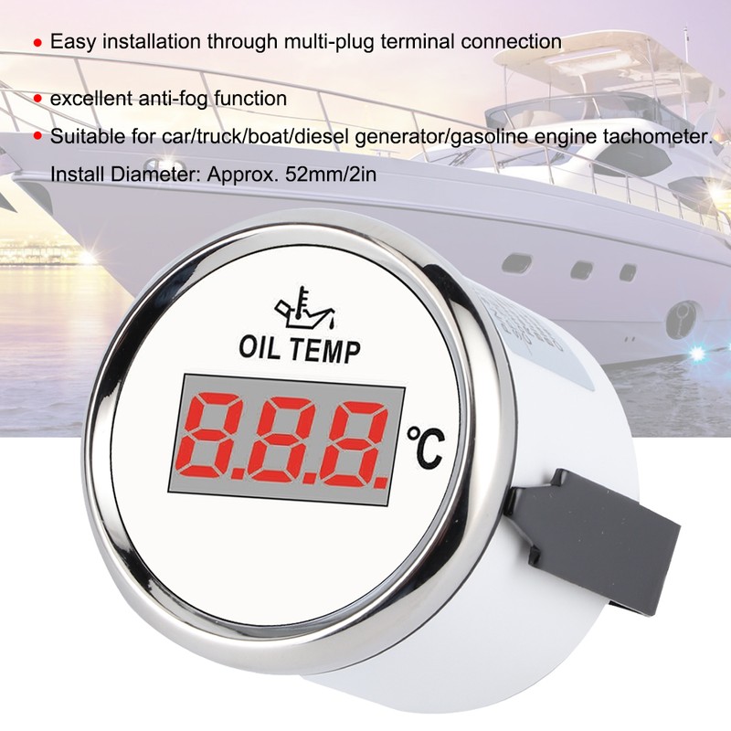 Universal Digital Oil Temperature Gauge 52mm 50‑150℃ W/Red Backlight 12V/24V