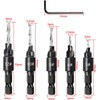 Bephee 5Pcs Quick Change HSS Wood Countersink Drill Set 1/4"Hex