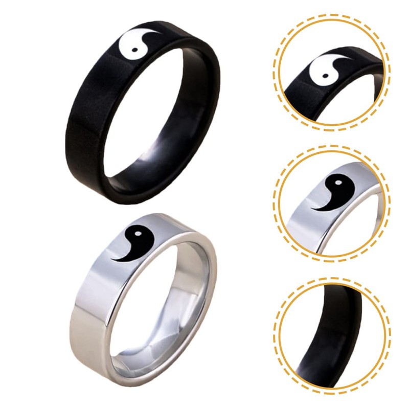 SAFIGLE 2sets 2pcs Couple Rings Decorative Tai Chi Gossip Sign